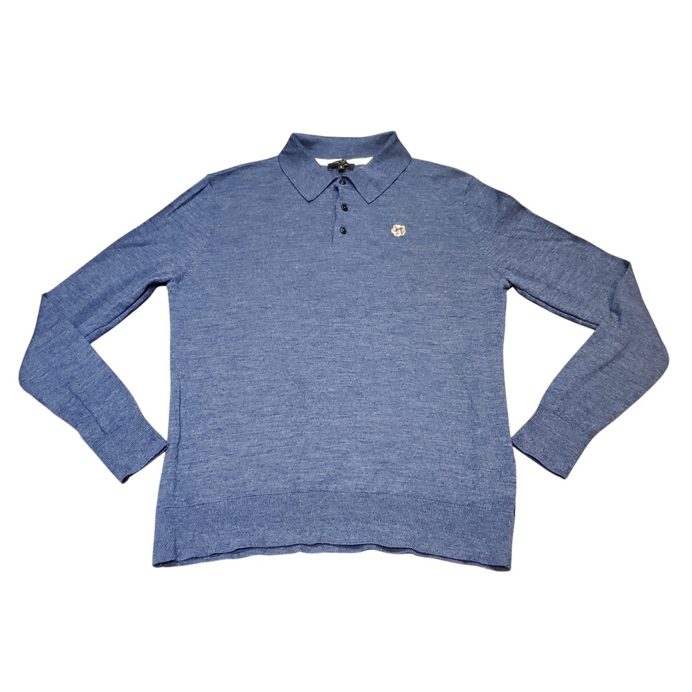 Ted Baker London Wembley LS Polo Shirt Mens Size 5 XL Blue 100% Merino Wool Logo